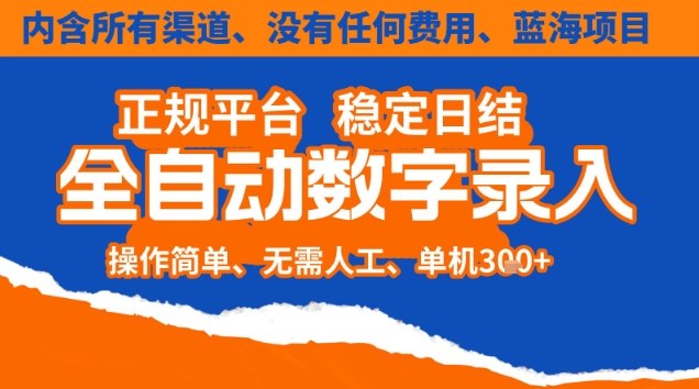 全自动数字录入，单机日入3张+，内含所有渠道全程免费零成本，操作简单可矩阵开干【揭秘】-灵感工坊云网创