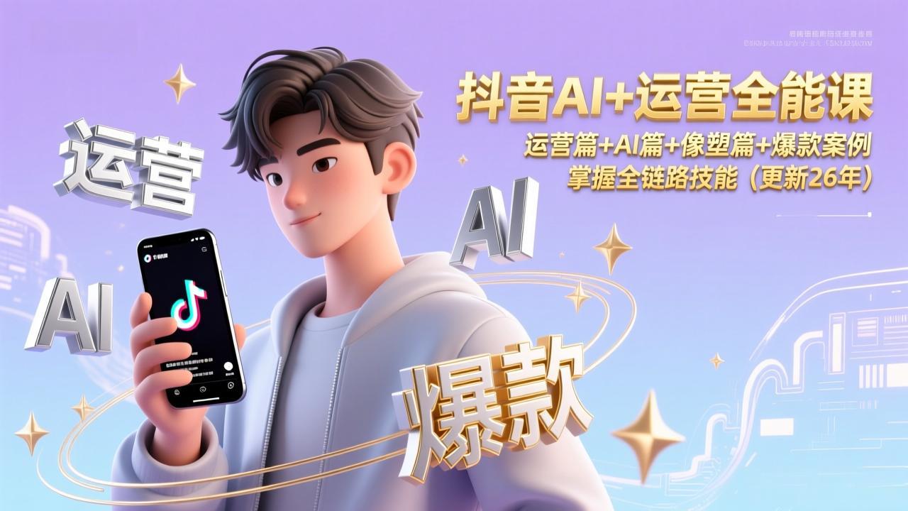 抖音AI+运营全能课，运营篇+AI篇+像塑篇+爆款案例，掌握全链路技能(更新26年-灵感工坊云网创