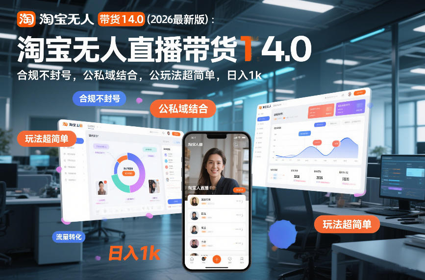 淘宝无人直播带货14.0(2026最新版)：合规不封号，公私域结合，玩法超简单，日入1k+【揭秘】-灵感工坊云网创