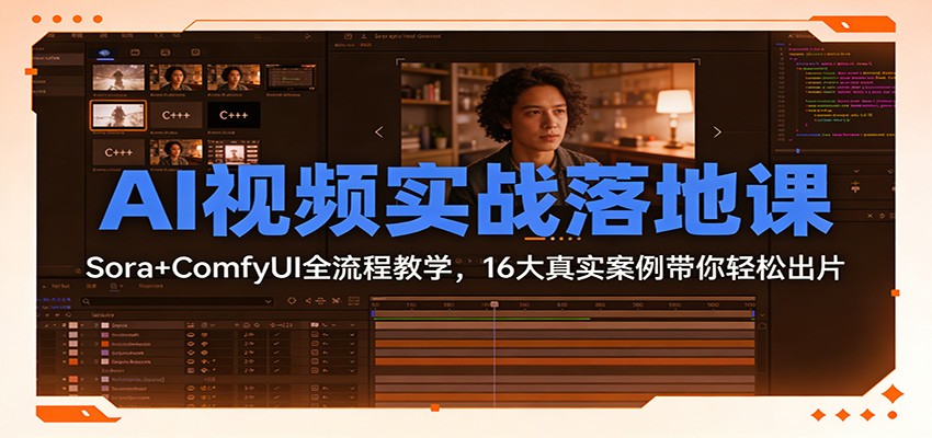 AI视频实战落地课：Sora+ComfyUI全流程教学，16大真实案例带你轻松出片-灵感工坊云网创