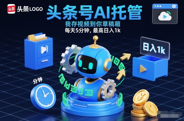 头条号AI托管，我存视频到你草稿箱，每天5分钟，最高日入1k【揭秘】-灵感工坊云网创
