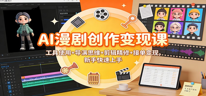 AI漫剧创作变现课：工具使用+导演思维+剪辑精修+接单变现，新手快速上手-灵感工坊云网创