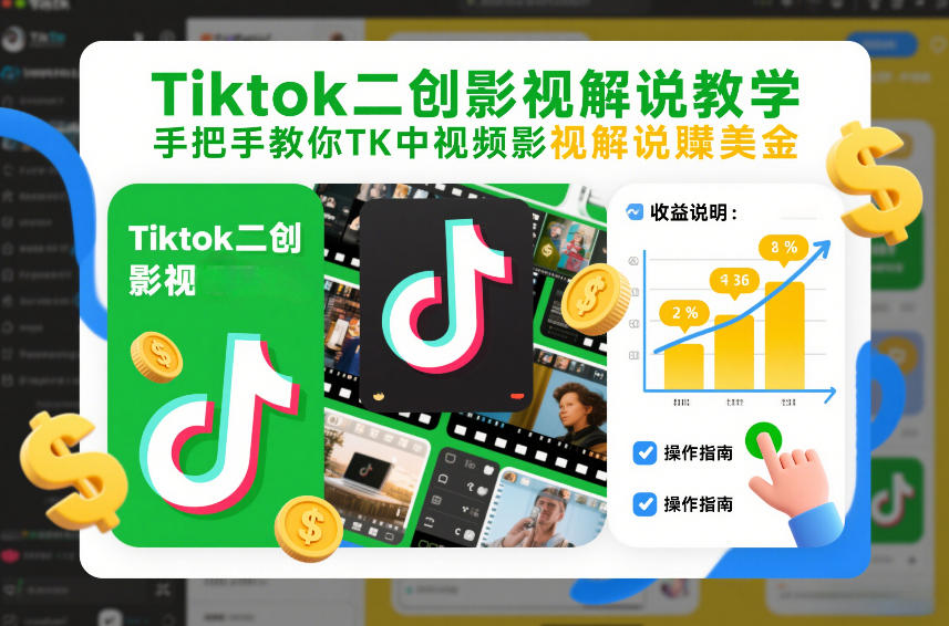 Tiktok二创影视解说教学，手把手教你TK中视频影视解说賺美金(更新26年1月)-灵感工坊云网创