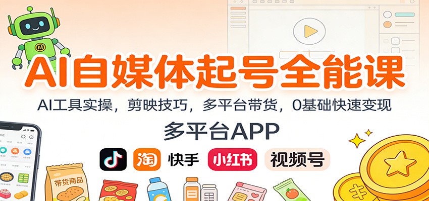 AI自媒体起号全能课：AI工具实操，剪映技巧，多平台带货，0基础快速变现-灵感工坊云网创