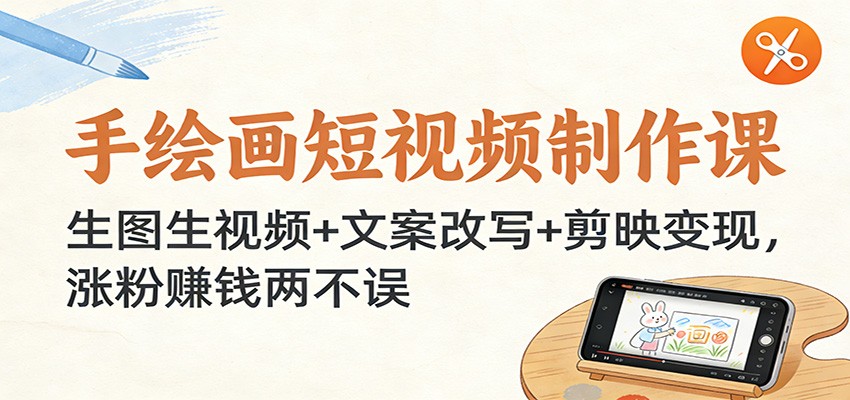 手绘画短视频制作课：生图生视频+文案改写+剪映变现，涨粉赚钱两不误-灵感工坊云网创