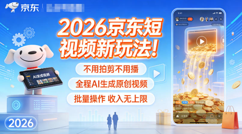 2026京东短视频新玩法！不用拍剪不用播，全程AI生成原创视频，批量操作收入无上限-灵感工坊云网创