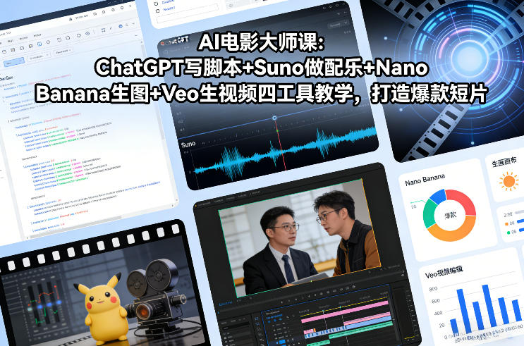 AI电影大师课：ChatGPT写脚本+Suno做配乐+Nano Banana生图+Veo生视频，打造爆款短片-灵感工坊云网创
