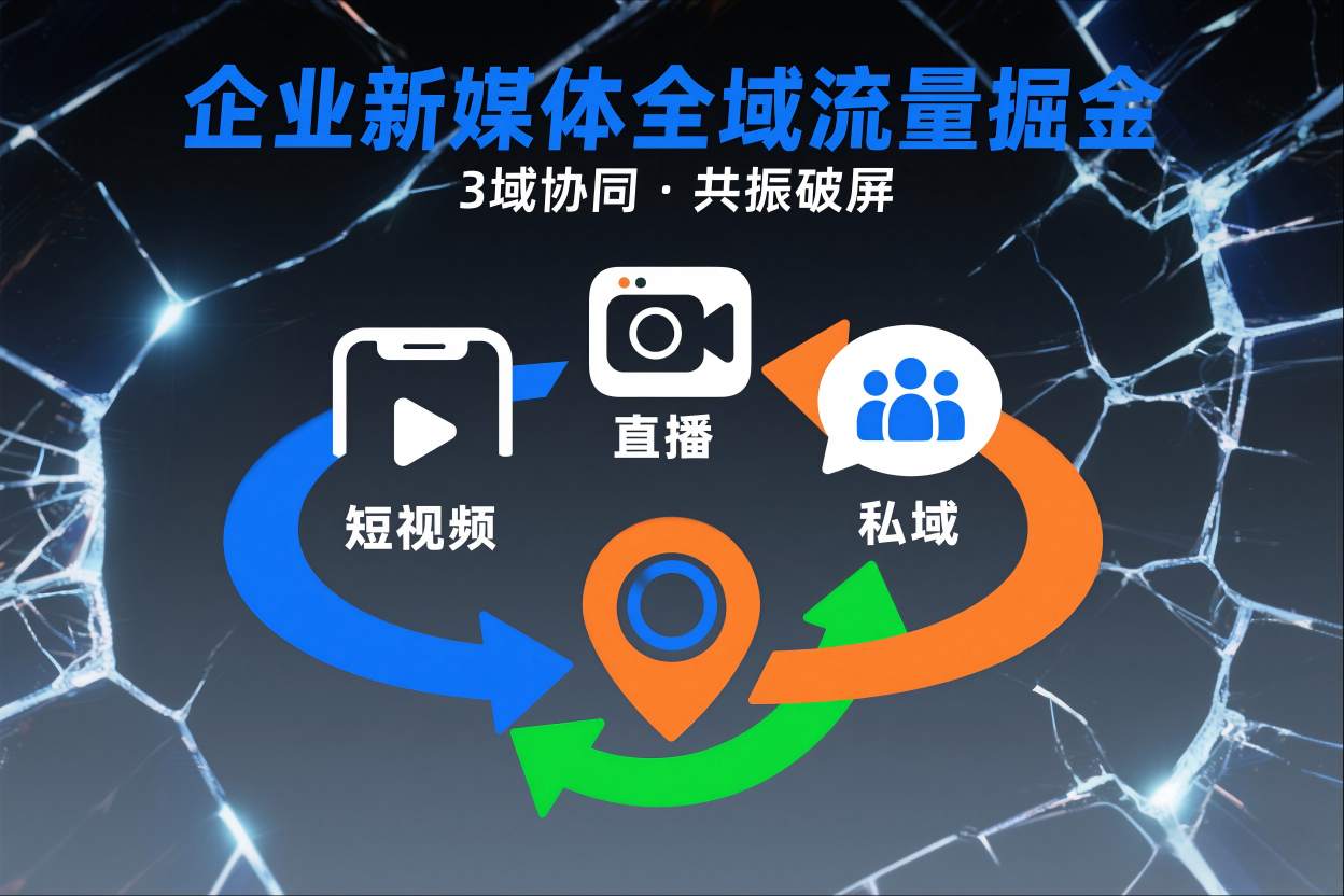 短视频全域商业模式，企业新媒体全域流量掘金，3域协同，共振破屏，短视频-直播-私域-地域-灵感工坊云网创