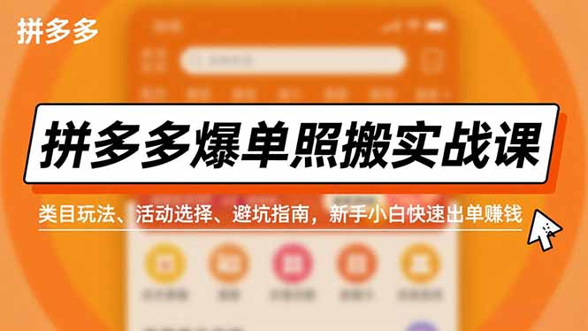 拼多多爆单照搬实战课，类目玩法、活动选择、避坑指南，新手小白快速出单赚钱-灵感工坊云网创