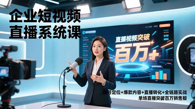 企业短视频直播系统课，账号定位+爆款内容+直播转化+全链路实战，单场直播突破百万销售额-灵感工坊云网创