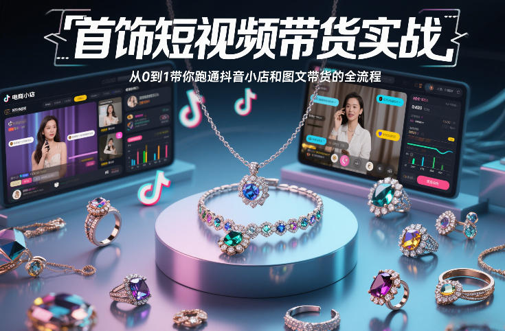 首饰短视频带货实战，从0到1带你跑通抖音小店和图文带货的全流程-灵感工坊云网创