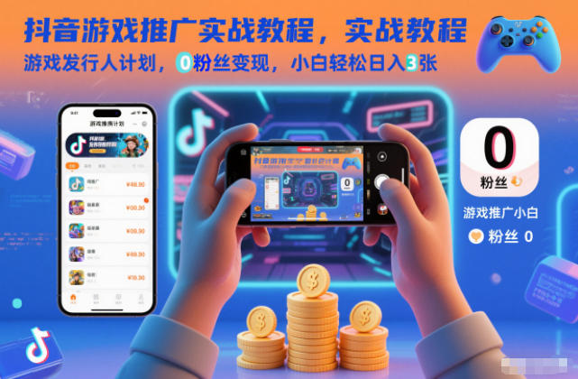 抖音游戏推广实战教程，游戏发行人计划，0粉丝变现，小白轻松日入3张-灵感工坊云网创