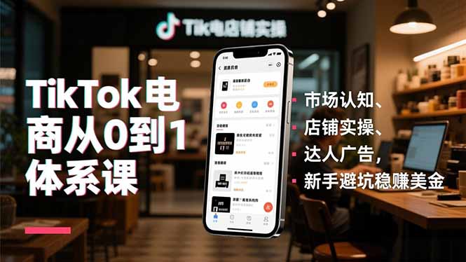 TikTok电商从0到1体系课，市场认知、店铺实操、达人广告，新手避坑稳赚美金-灵感工坊云网创