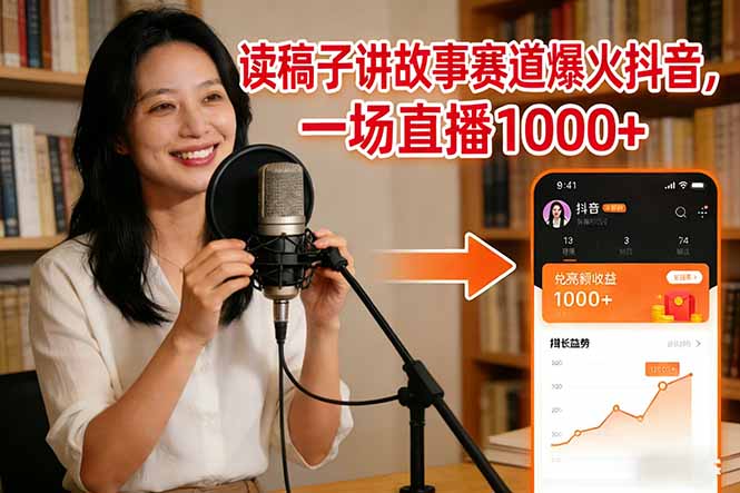 读稿子讲故事赛道爆火抖音，一场直播日入1000+-灵感工坊云网创