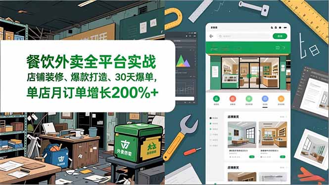 餐饮外卖全平台实战，店铺装修、爆款打造、30天爆单，手把手教学，单店月订单增长200%+-灵感工坊云网创