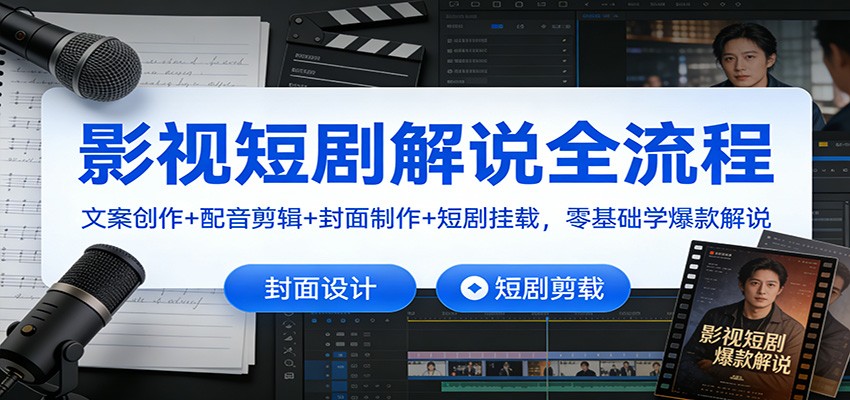 影视短剧解说全流程：文案创作+配音剪辑+封面制作+短剧挂载，零基础学爆款解说-灵感工坊云网创