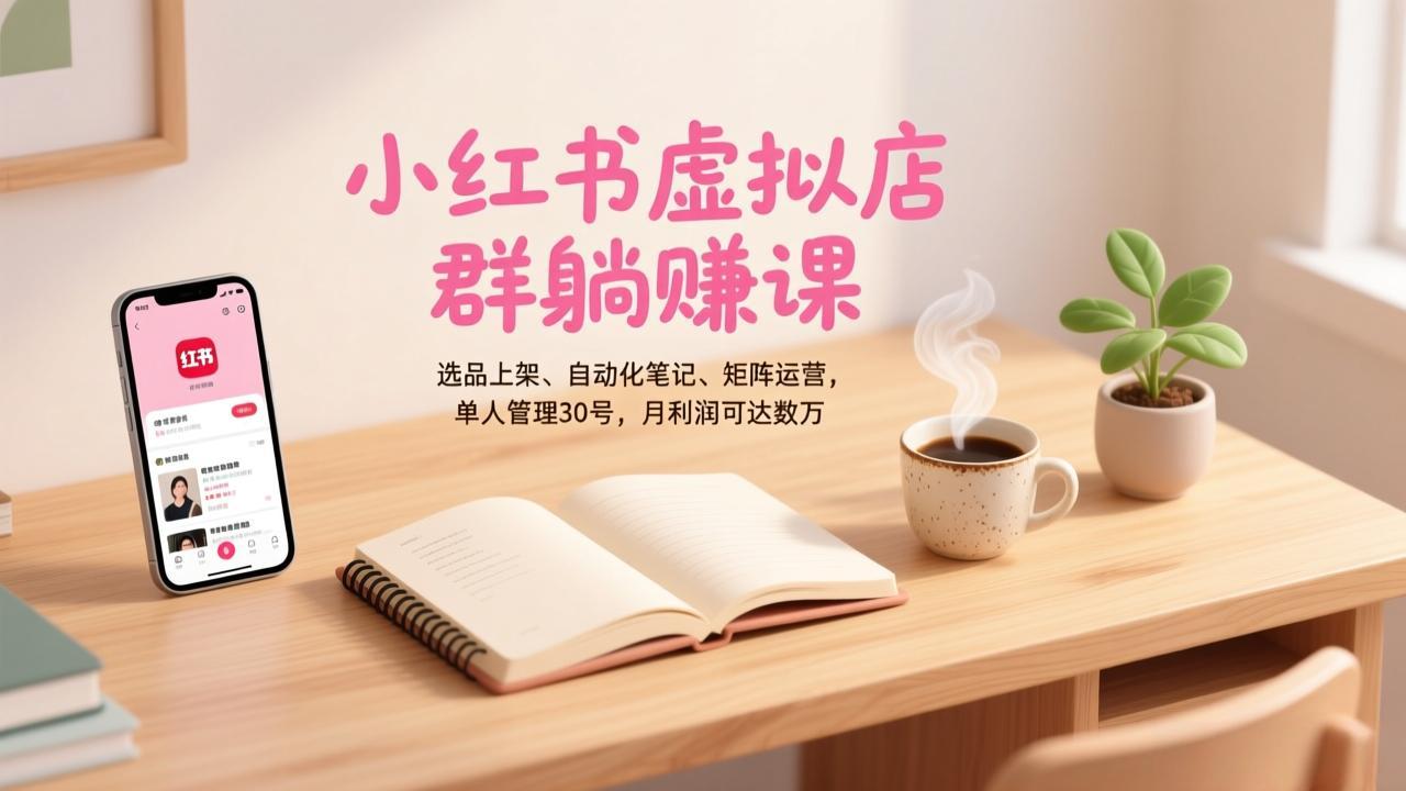 小红书虚拟店群躺赚课，选品上架、自动化笔记、矩阵运营，单人管理30号，月利润可达数万-灵感工坊云网创