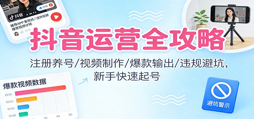 抖音运营全攻略：注册养号/视频制作/爆款输出/违规避坑，新手快速起号-灵感工坊云网创