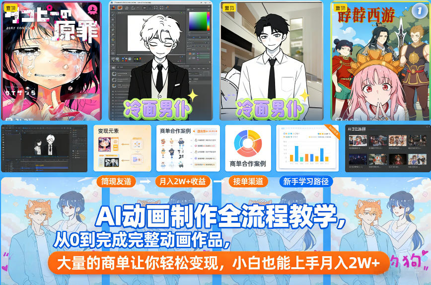 AI动画制作全流程教学，从0到完成完整动画作品，大量的商单让你轻松变现，小白也能上手月入2W+-灵感工坊云网创