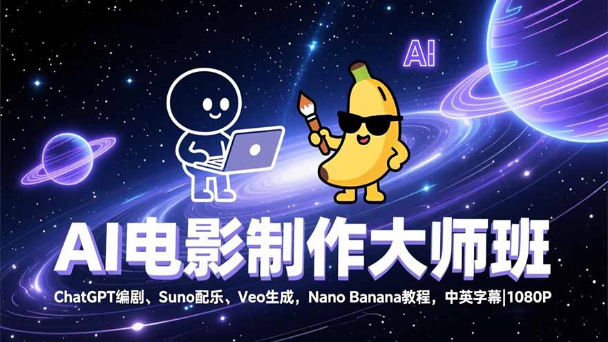 AI电影制作大师班：ChatGPT编剧、Suno配乐、Veo生成，Nano Banana教程，中英字幕|1080P-灵感工坊云网创