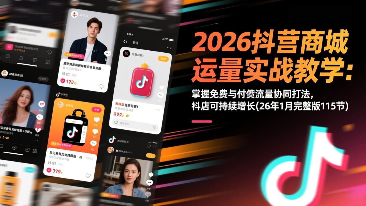 2026抖音商城运营实战教学：掌握免费与付费流量协同打法，抖店可持续增长(26年1月完整版115节-灵感工坊云网创