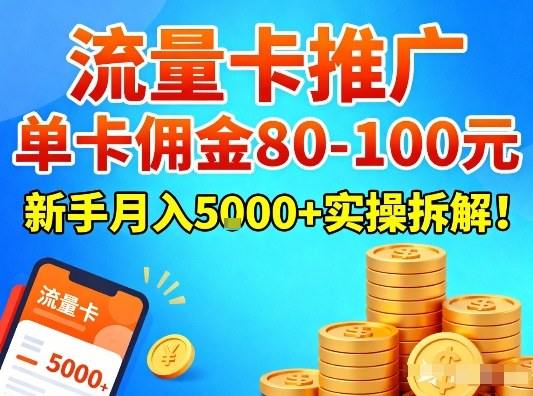 流量卡推广，单卡佣金80-100，新手月入5k+实操拆解！-灵感工坊云网创