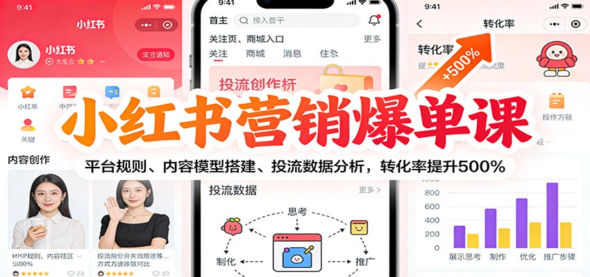 小红书营销爆单课：平台规则、内容模型搭建、投流数据分析，转化率提升500%-灵感工坊云网创