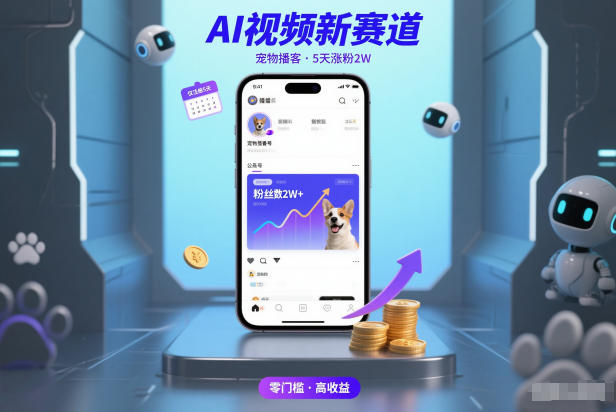 AI视频新赛道，宠物播客仅注册5天涨粉2W，收益非常可观-灵感工坊云网创