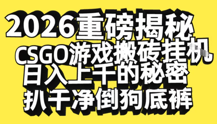 2026开年重磅解密，CSGO游戏搬砖挂G日入1k+的秘密，把倒狗的底裤扒干【揭秘】-灵感工坊云网创