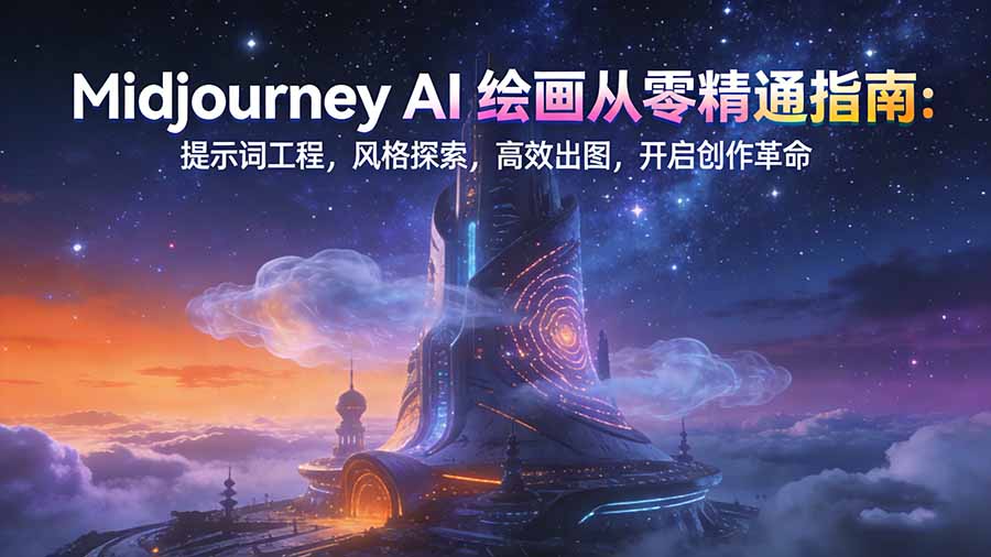 Midjourney AI绘画从零精通指南：提示词工程，风格探索，高效出图，开启创作革命-灵感工坊云网创