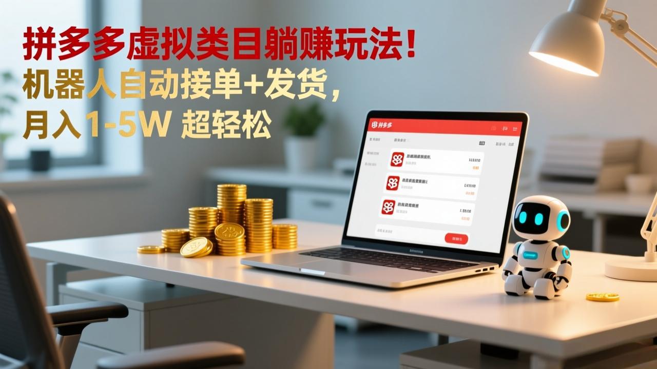 多多虚拟类目躺赚玩法！机器人自动接单+发货，月入 1-5W 超轻松-灵感工坊云网创