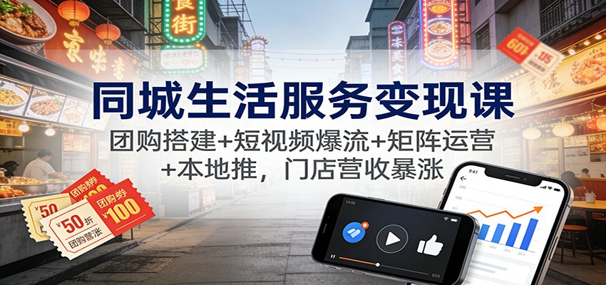 同城生活服务变现课：团购搭建+短视频爆流+矩阵运营+本地推，门店营收暴涨-灵感工坊云网创