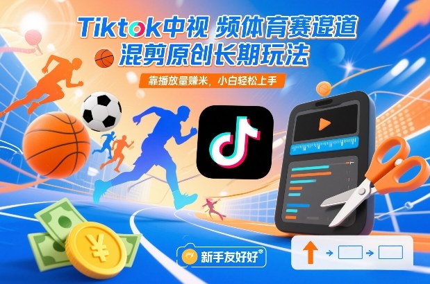 Tiktok中视频体育赛道混剪原创长期玩法，靠播放量賺米，小白轻松上手-灵感工坊云网创