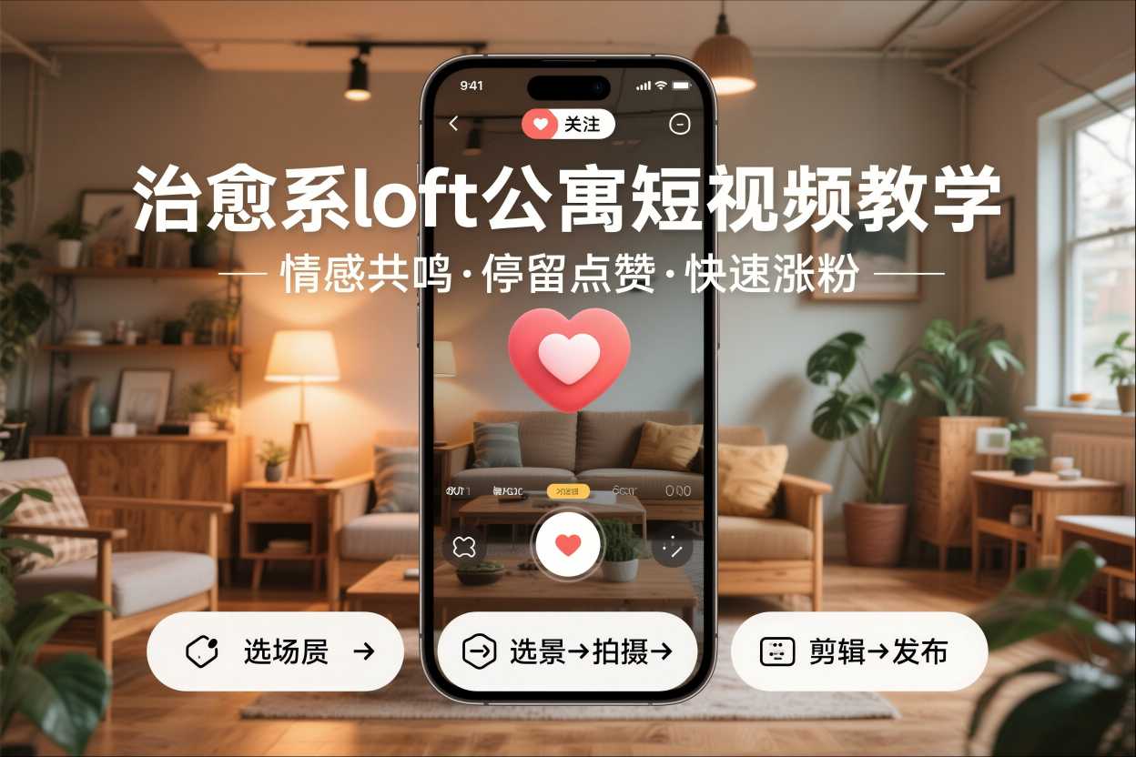 治愈系loft公寓短视频制作教学，情感共鸣引停留点赞关注，快速起号涨粉-灵感工坊云网创