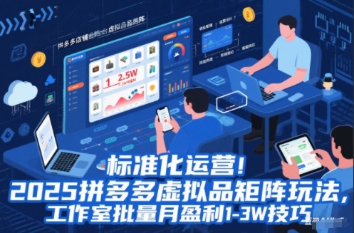 标准化运营！2025拼多多虚拟品矩阵玩法，工作室批量月盈利1-3W技巧【揭秘】-灵感工坊云网创