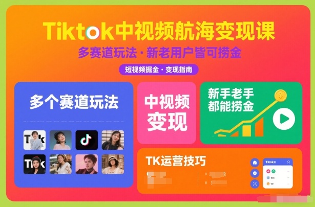 Tiktok中视频航海变现课，多个赛道玩法，新手老手都能在TK中视频捞金-灵感工坊云网创