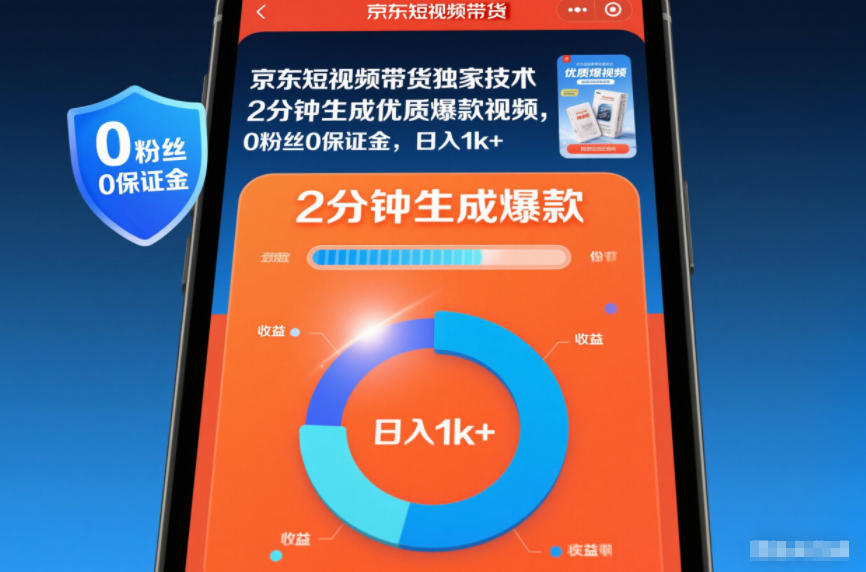 京东短视频带货独家技术，2分钟生成一条优质爆款视频，0粉丝0保证金，日入1k+【揭秘】-灵感工坊云网创