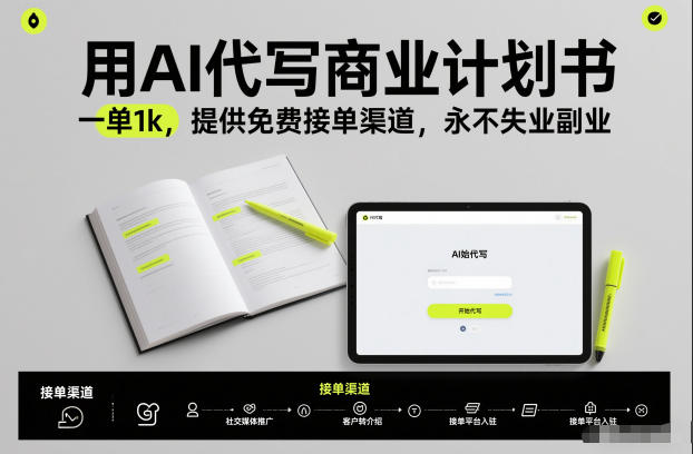 用AI代写商业计划书，一单1k，提供免费接单渠道，永不失业副业-灵感工坊云网创