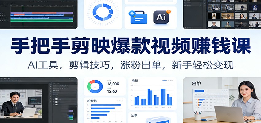 手把手剪映爆款视频赚钱课：AI工具，剪辑技巧，涨粉出单，新手轻松变现-灵感工坊云网创