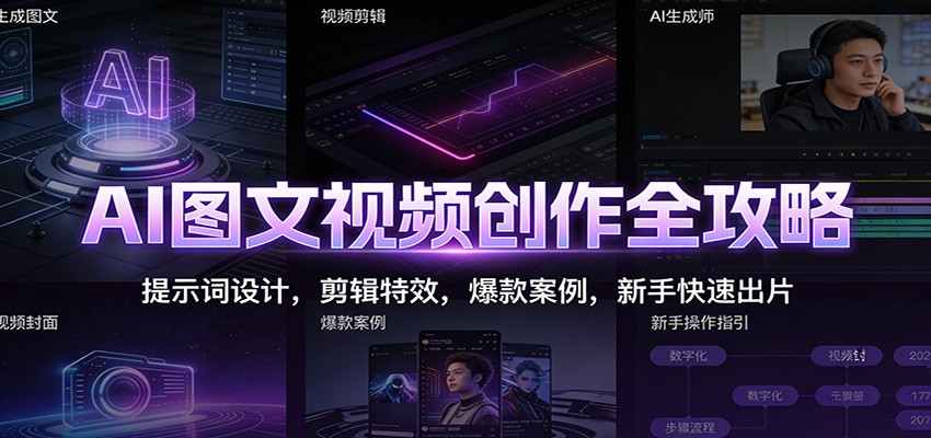 AI图文视频创作全攻略：提示词设计，剪辑特效，爆款案例，新手快速出片-灵感工坊云网创