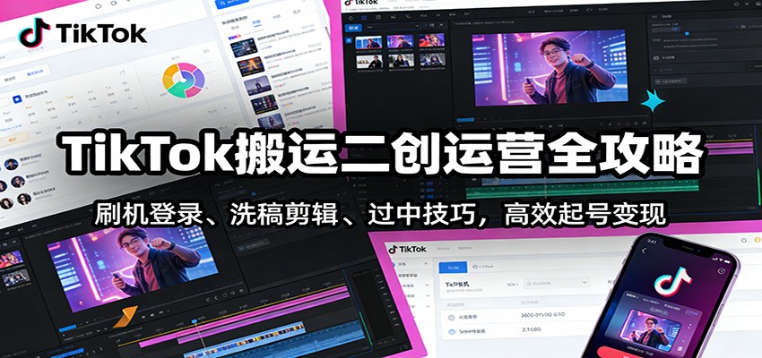 TikTok搬运二创运营全攻略：刷机登录、洗稿剪辑 、过中技巧，高效起号变现-灵感工坊云网创