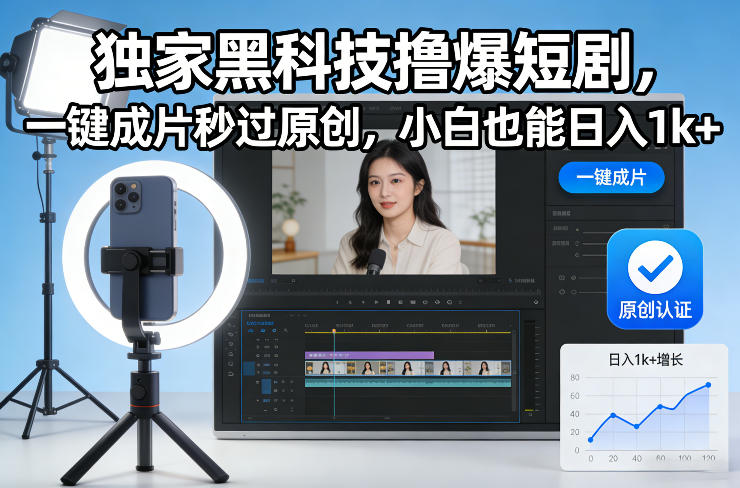 独家黑科技撸爆短剧，一键成片秒过原创，小白也能日入1k+【揭秘】-灵感工坊云网创
