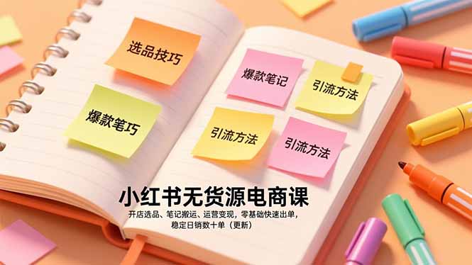 小红书无货源电商课，开店选品、笔记搬运、运营变现，零基础快速出单，稳定日销数十单(更新-灵感工坊云网创