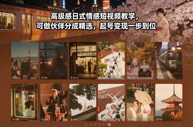 高级感日式情感短视频教学，可做伙伴分成精选，起号变现一步到位-灵感工坊云网创