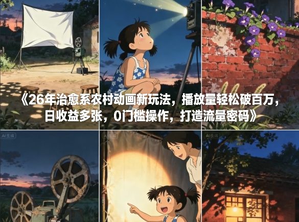 26年治愈系农村动画新玩法，播放量轻松破百万，日收益多张，0门槛操作，打造流量密码-灵感工坊云网创