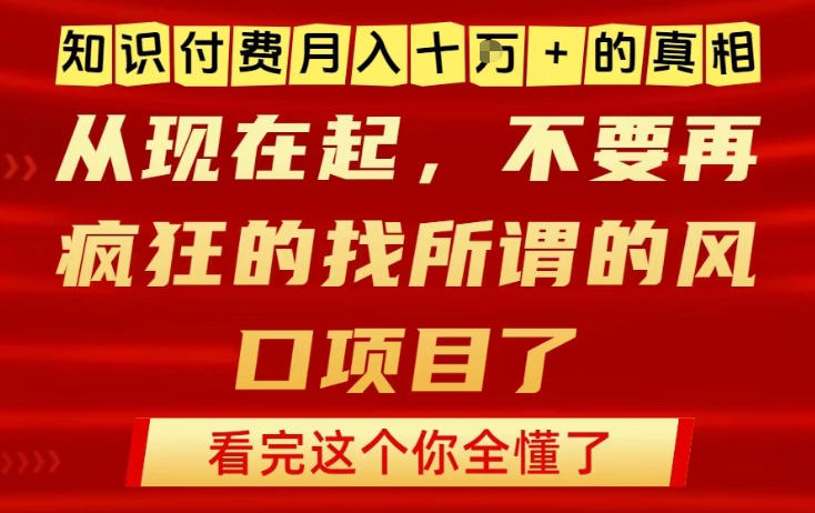 知识付费月入10个W的真相，做网创项目这一个就够了，不要再疯狂的找所谓的风口项目【揭秘】-灵感工坊云网创